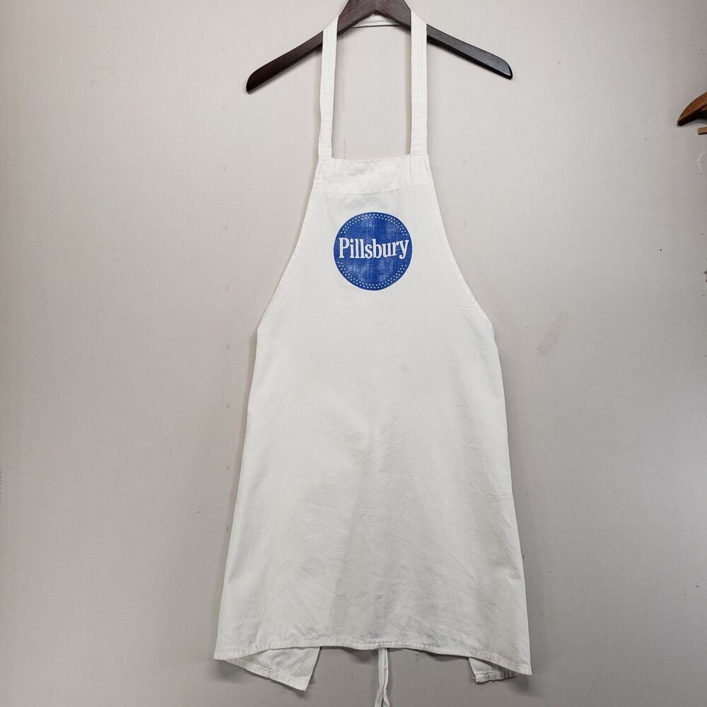 Vintage Pillsbury Doughboy Apron White Blue Logo Baking Kitchen